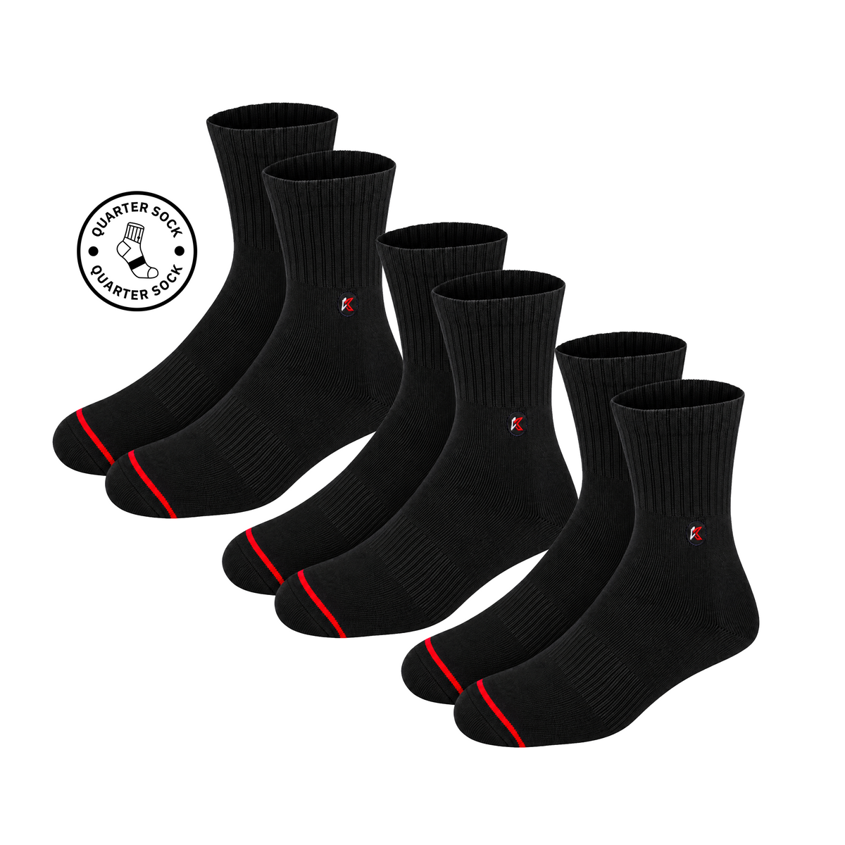 3 Pack Black Quarter Crew Sock - Kecks