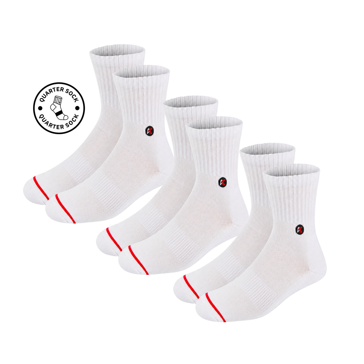 3 Pack White Quarter Crew Sock - Kecks