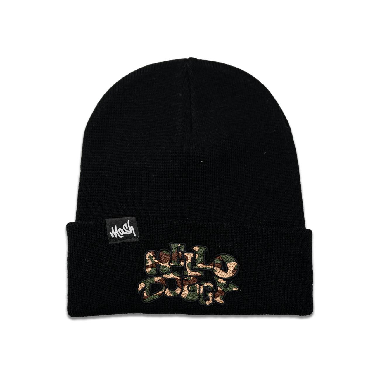 Hello Doggy Camo Black Beanie Hat - Kecks