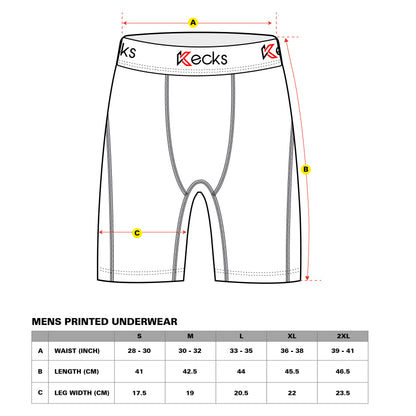 Mens Kecks Underwear boxer shorts  Size Chart