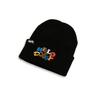 Hello Doggy Black Beanie Hat - Kecks