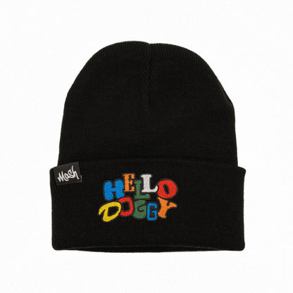 Hello Doggy Black Beanie Hat - Kecks