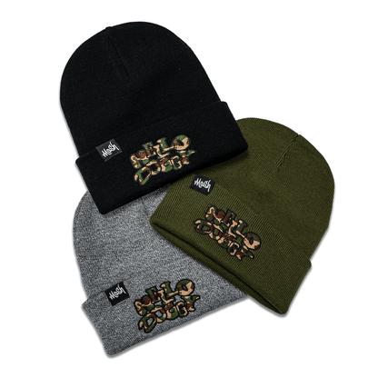Hello Doggy Camo Black Beanie Hat - Kecks